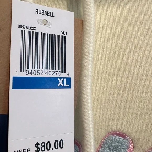 RUSSELL SCRIPT HOODIE Boyfriend Fit VINTAGE WHITE NWT - Picture 7 of 8